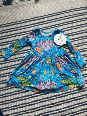 Little Sleepies Blue World Map Long Sleeve Dress 12-18M